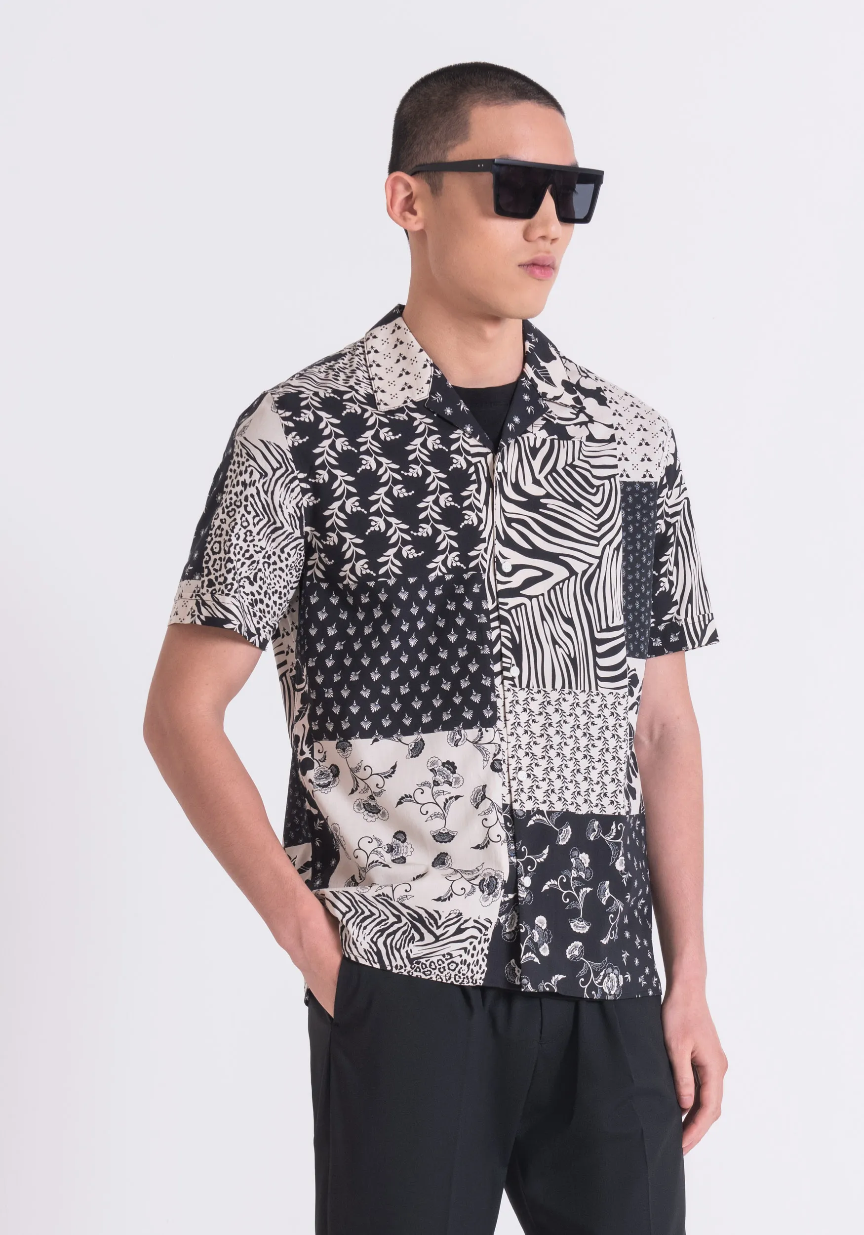 CAMISA «HONOLULU» REGULAR STRAIGHT FIT EN MEZCLA DE ALGODÓN CON ESTAMPADO
