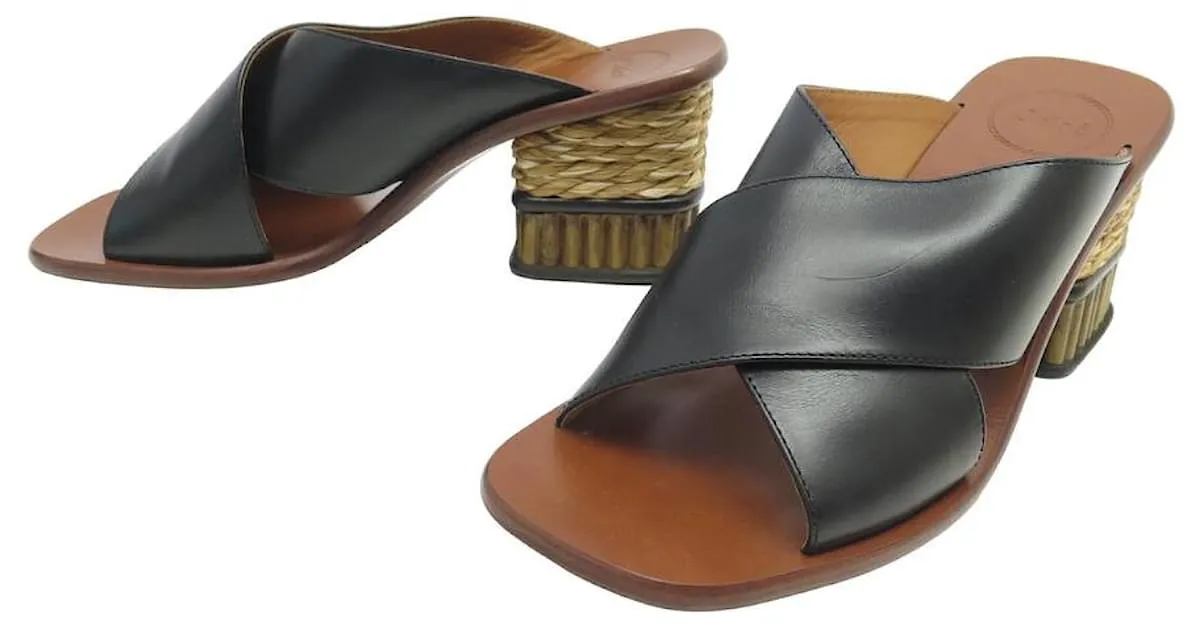 Chloé NUEVE ZAPATOS CHLOE LAIA 40.5 SANDALIAS DE CUERO NEGRO 
