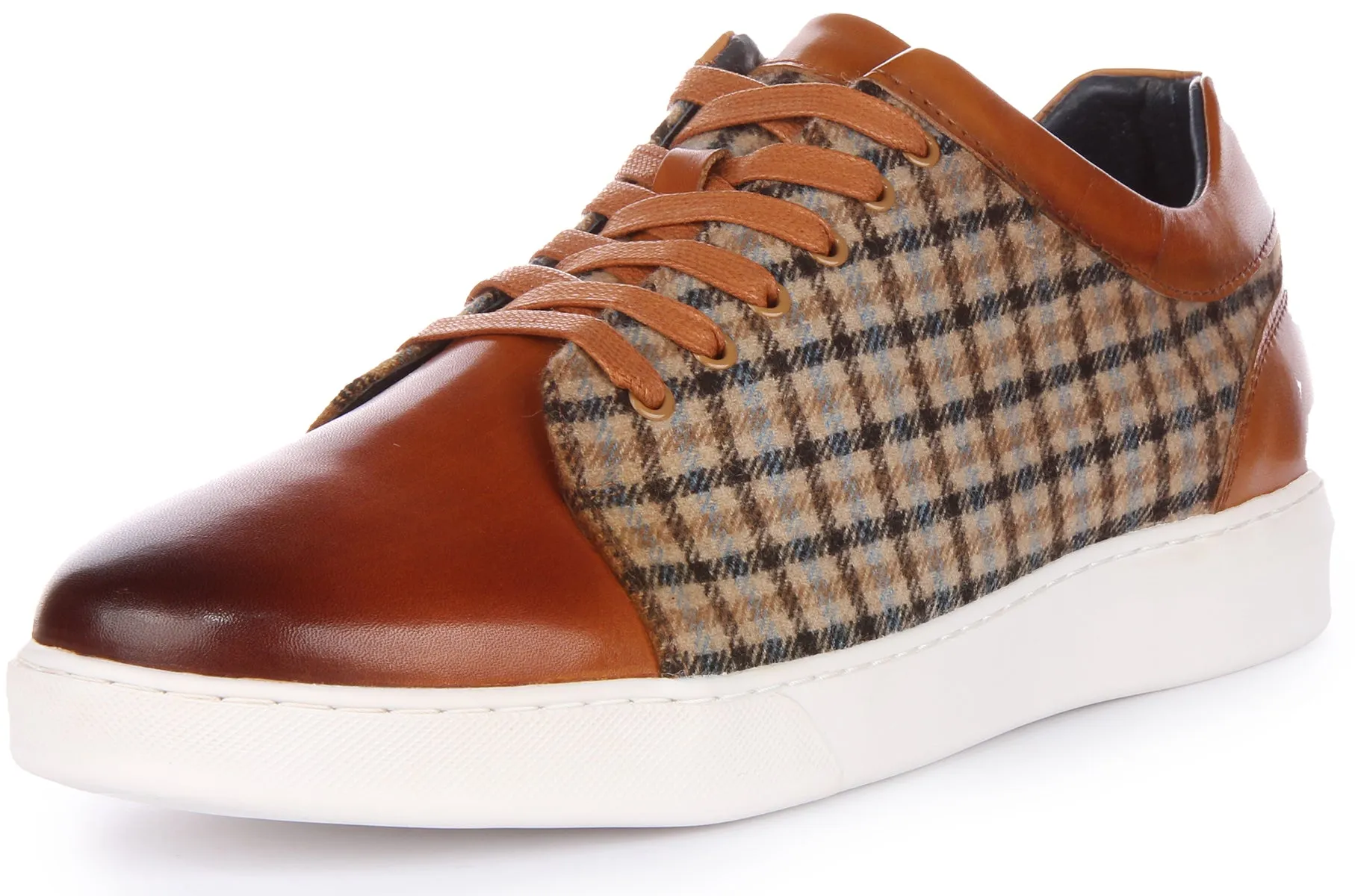 JUSTINREESS Kayden Zapatillas con cordones en piel con estampado de cuadros para hombre en marino