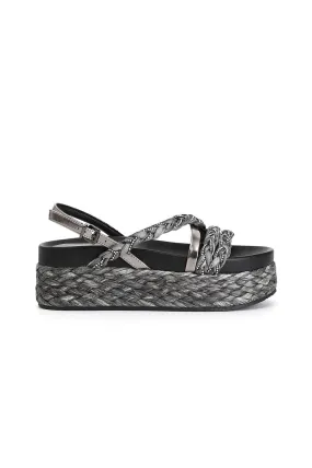 sandalias de rafia tejida trenzada y pedrería anthracite