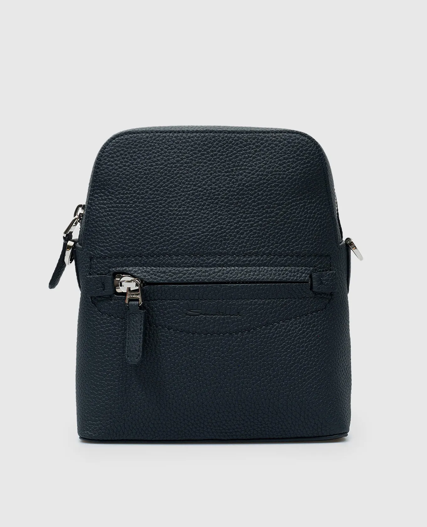 Santoni Blue leather bag with embossed logo