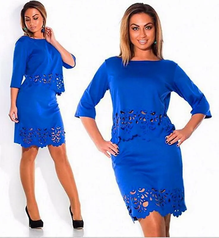 Sexy Plus Size Hollow Floral Top And Skirt 2pcs Combo Set