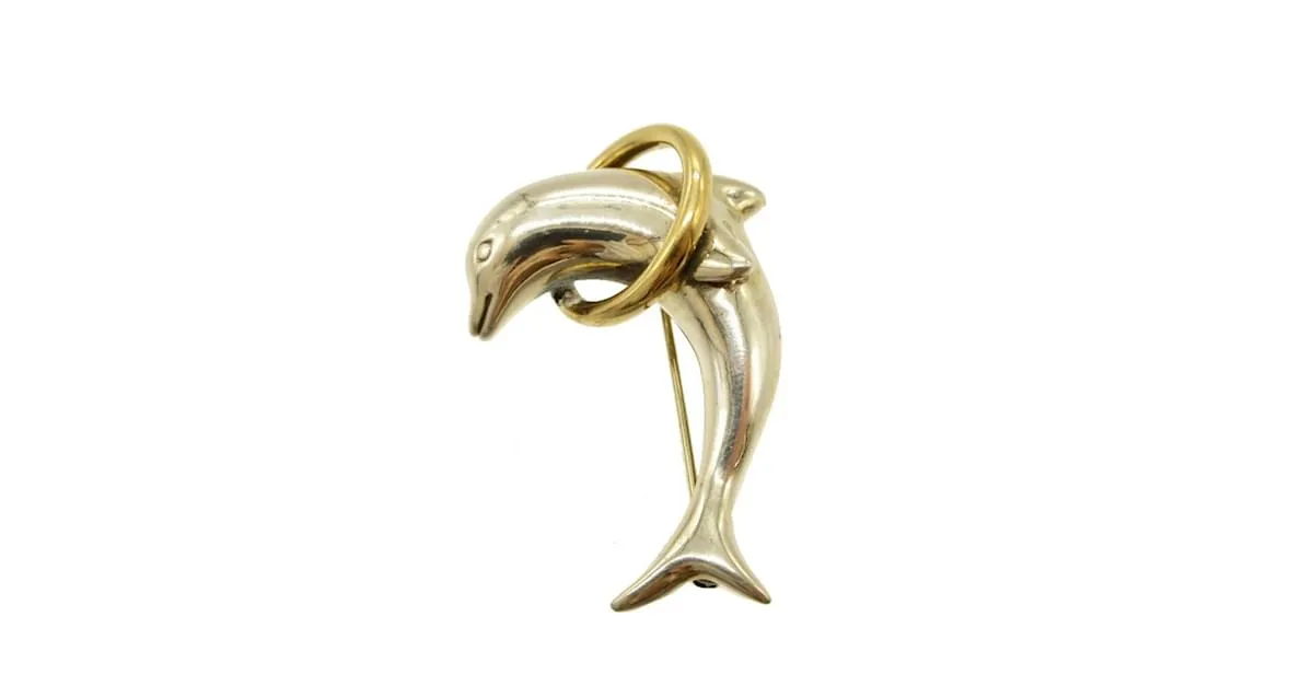 Tiffany & Co Broche Tiffany Dolphin de plata 925 y oro de 18K Dorado 