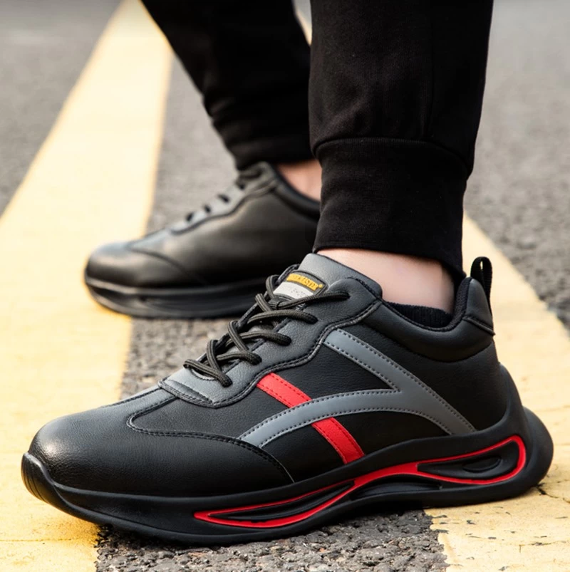 TM261 Zapatos de seguridad de hombre con punta de acero de cuero de microfibra negro para construcción