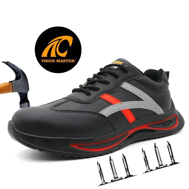TM261 Zapatos de seguridad de hombre con punta de acero de cuero de microfibra negro para construcción
