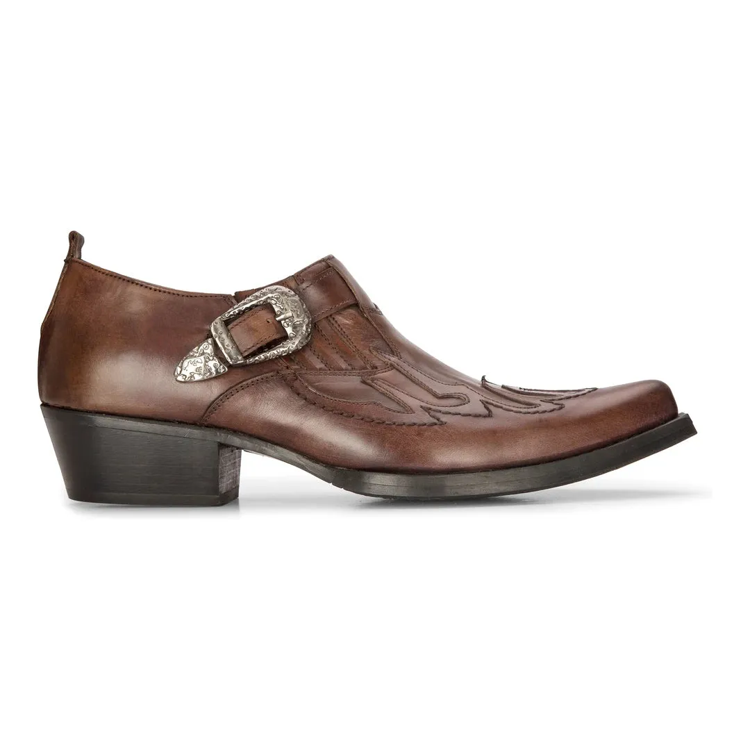 Zapatos de hebilla occidental para hombre de cuero auténtico vintage, perfectos para bailes, equitación y un clásico estilo vaqu