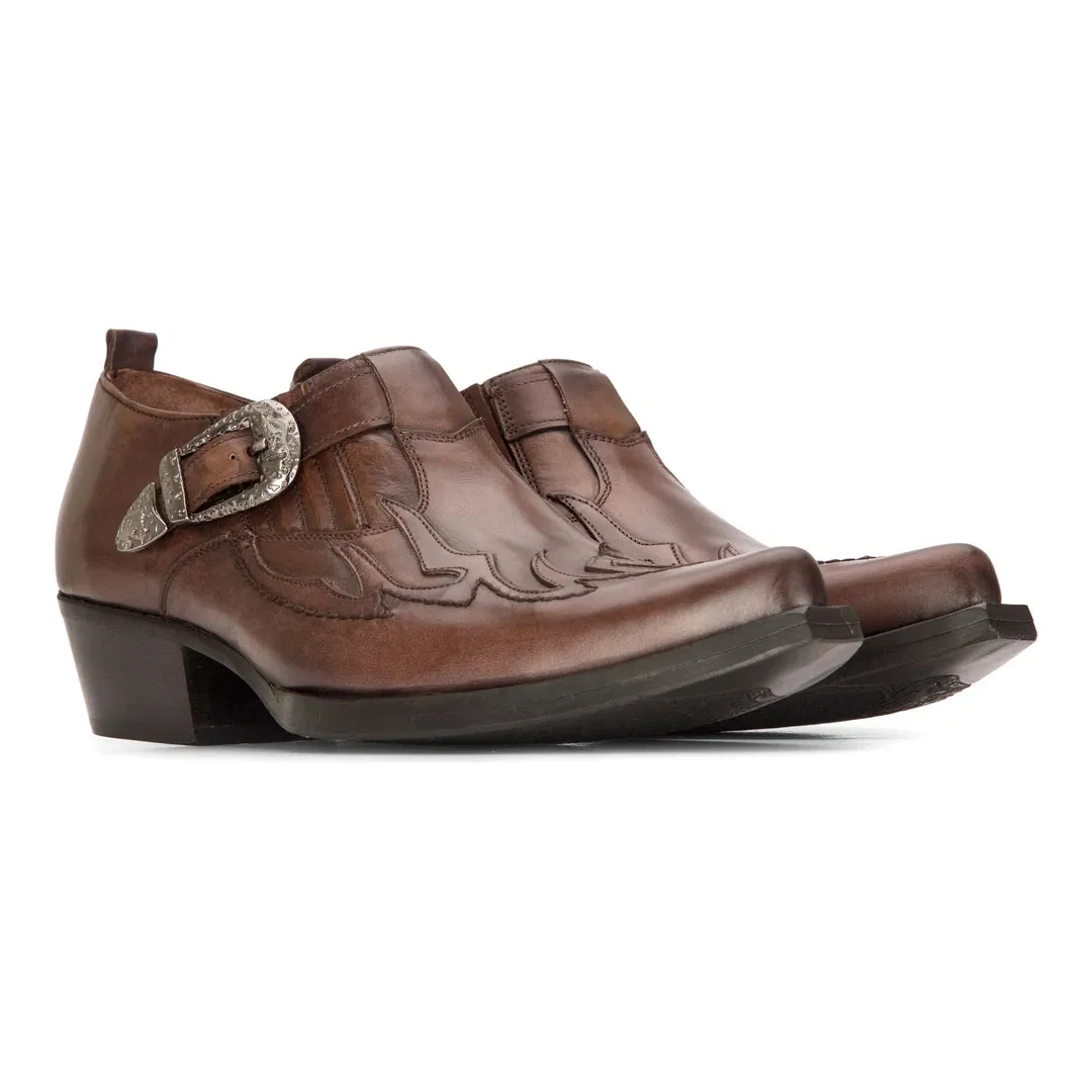 Zapatos de hebilla occidental para hombre de cuero auténtico vintage, perfectos para bailes, equitación y un clásico estilo vaqu