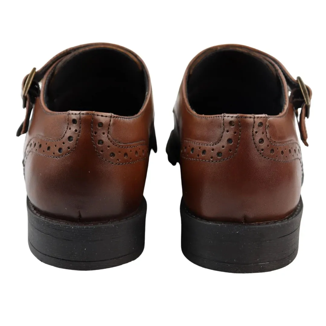 Zapatos de monje para hombre marrón negro marrón clásico hebilla de cuero genuino inteligente formal