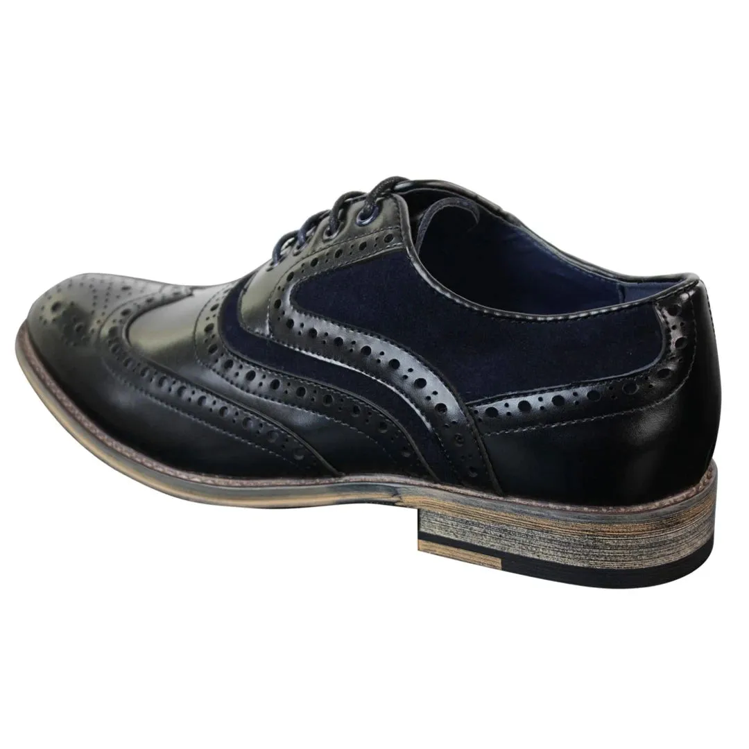 Zapatos retro Gatsby de encaje de cuero de ante real para hombre